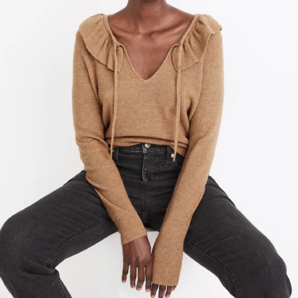 NEW Madewell Tie-Neck Ruffle Pullover Sweater Wool Alpaca Blend Size XS NWt   18